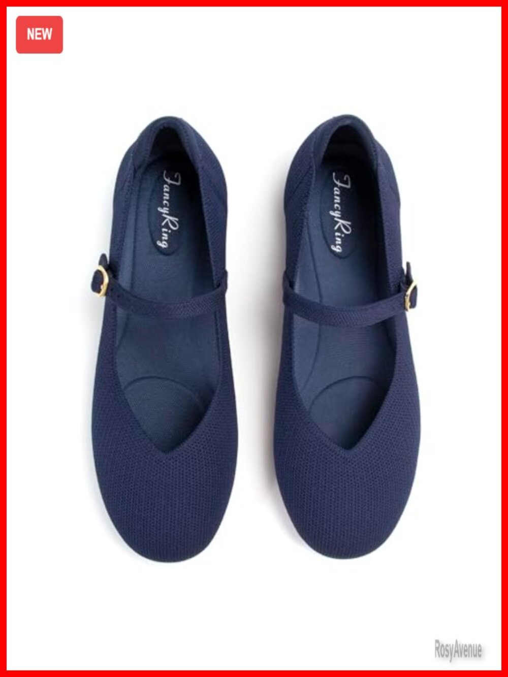 Women Mary Jane Flats Knit Round Toe Ballet Flat Adjustable Strap Comfort Work